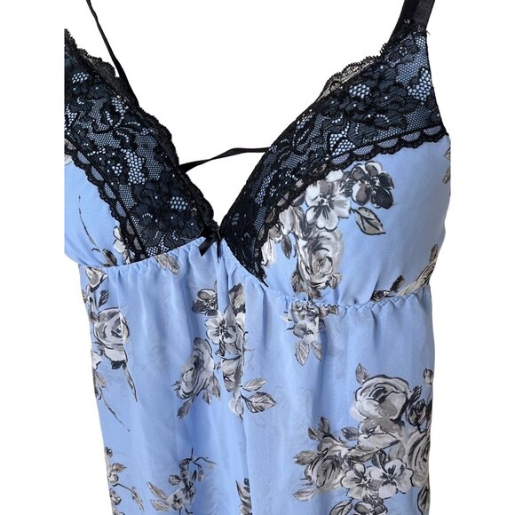 Apt 9 Nightgown Womens Medium Babydoll Chemise Blue Floral Sheer Lace Trim Sleep - Picture 5 of 11